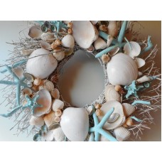 Stunning Pale Blue Sea Shell Wreath 20"- Coastal Home Decor- Artist Created   173467874119